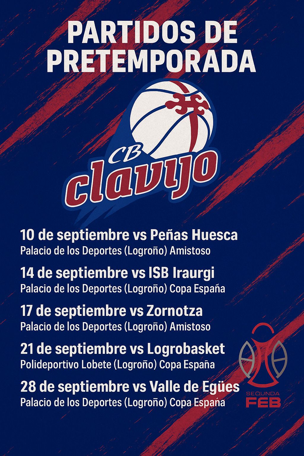 Lee más sobre el artículo 📅 Calendario de Pretemporada CB Clavijo 🏀💙